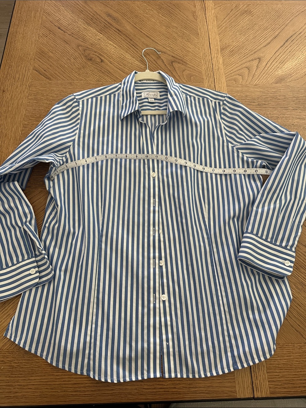 Foxcroft Blue and White Striped Dress Shirt - Men's
